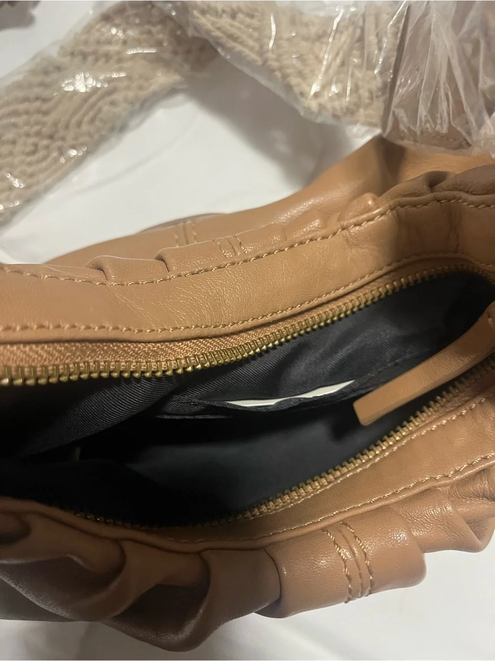 Women’s Tan Shoulder Bag with Braided Accent